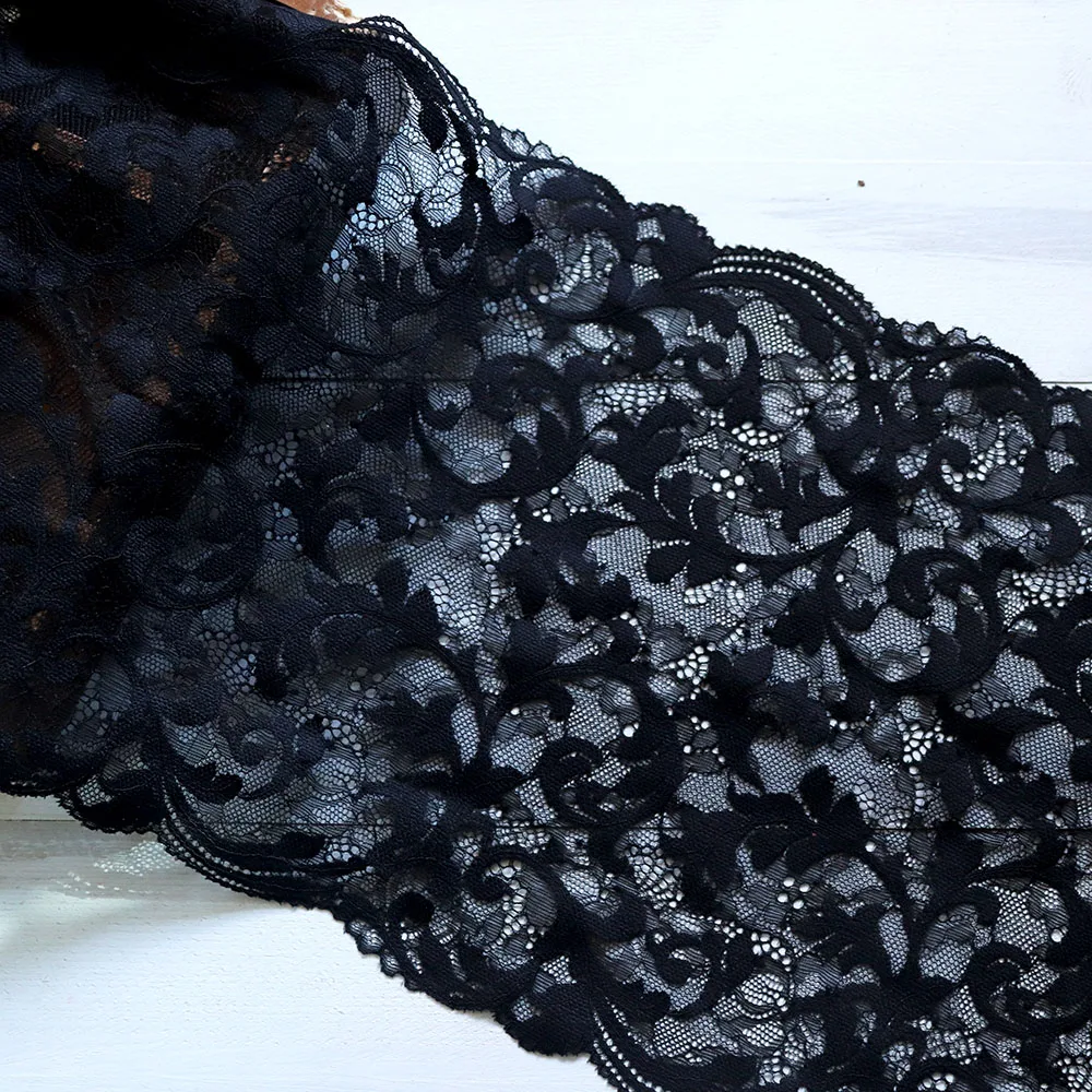 2Yards 23cm Wide Damask Stretch Lace Trim Black Flower Elastic Bridal Belt Headwear Garment Ribbon Springy Fabric DIY | Дом и сад