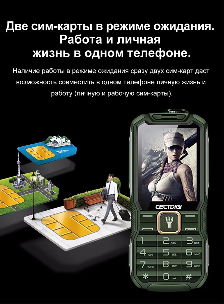 Cectdigi Новинк мобильный телефон T9900 Dual SIM Кнопочный телефон Quad Band русская клавиатура 15800 мАч Запасный Аккумулятор повер банк Военное Дело прочный телефон