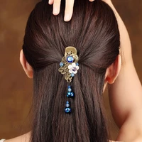 vintage bronze alloy peacock hair clip natural seashell flower hairpin coloured glaze barrettes hair accessory chinese ethnic he