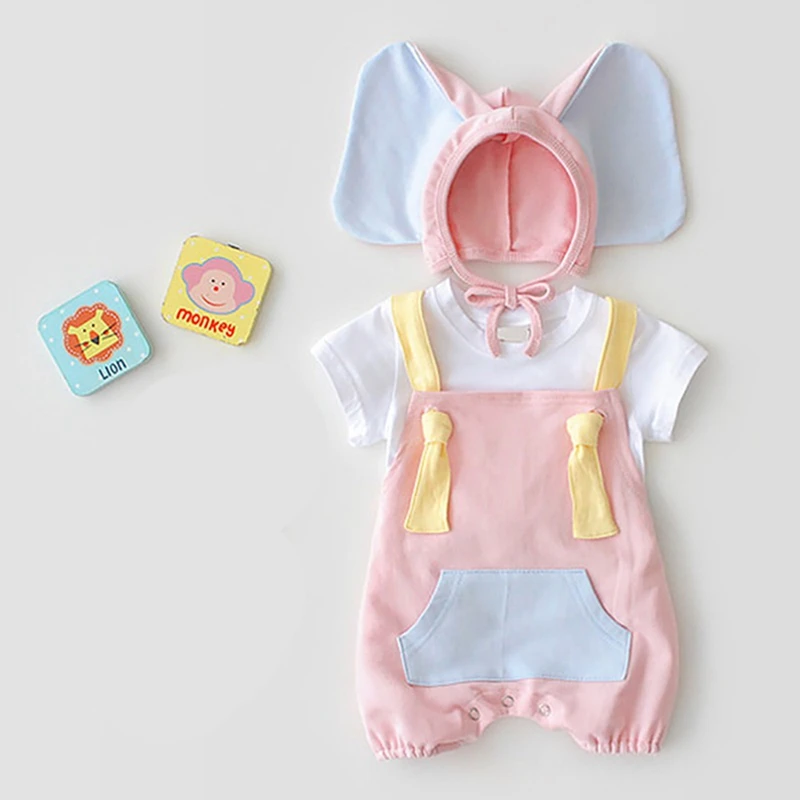 3M-3T 2pcs Summer Newborn Baby Girls Boys Clothes Set Sleeveless Cartoon Bodysuit Casual Jumpsuit With Hat | Детская одежда и