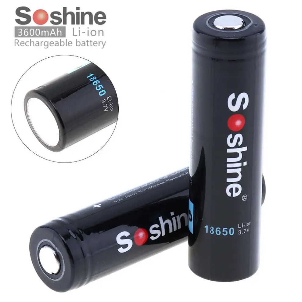 2шт Soshine 3 7 V 3600mAh Большая емкость 18650 литий ионная аккумуляторная батарея с