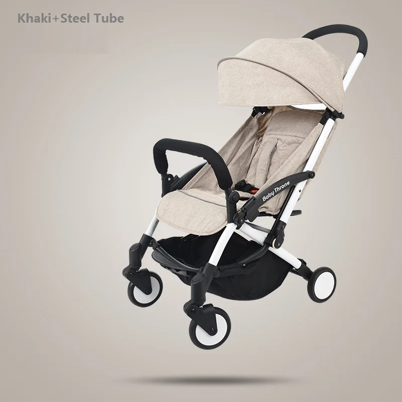 Khaki Steel Tube Детские трон Портативный Детские коляски светильник Вес Зонт коляска инвалидной коляски коляска для новорожденных Для детей - Цвет: Khaki Steel Tube