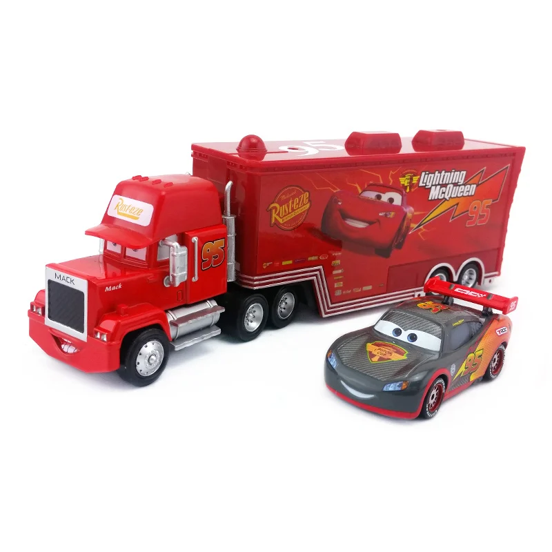 Mack and TSR McQueen Дисней Pixar тачки Мак дядюшка Молния Маккуин король Франческо ЧИК ХИКС Хадсон грузовик и автомобиль набор 1:55 литая под давлением модель игрушки автомобиль подарок - Цвет: Mack and TSR McQueen