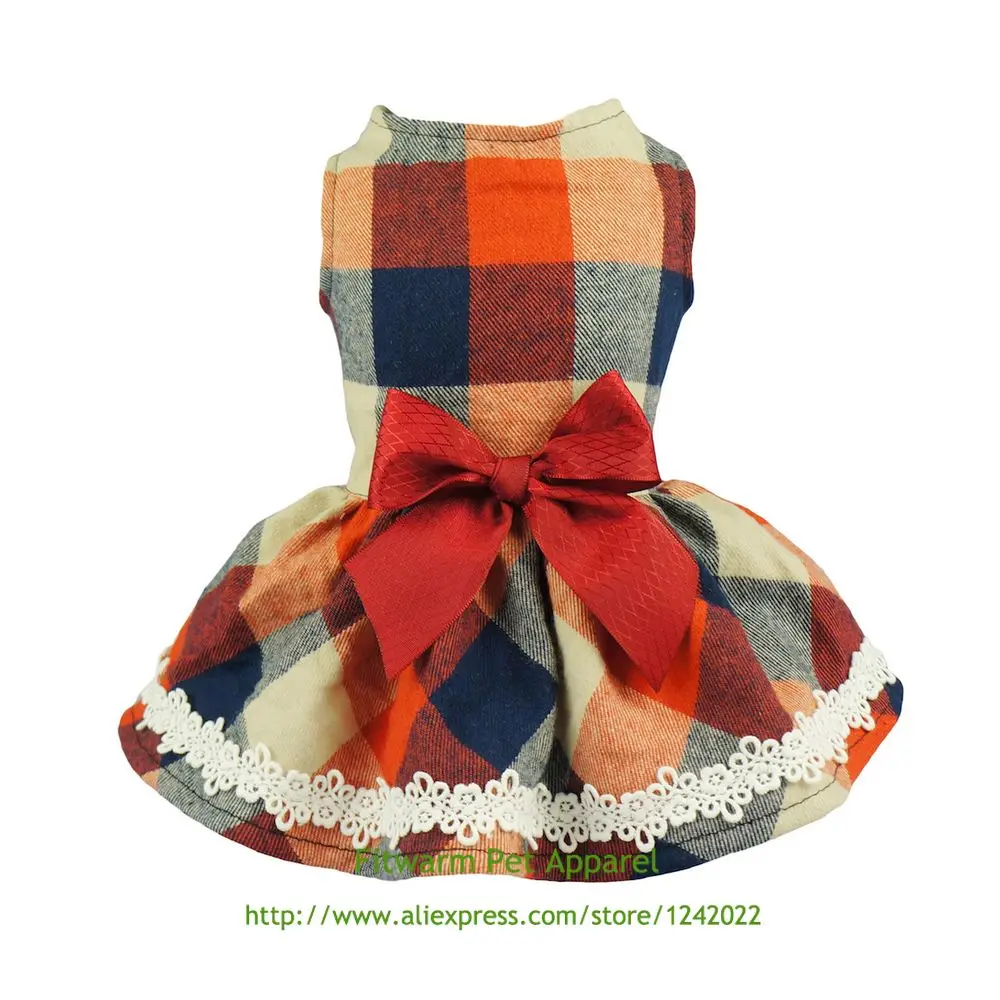 Fitwarm элегантное кружевное клетчатое платье для собак одежда домашних животных