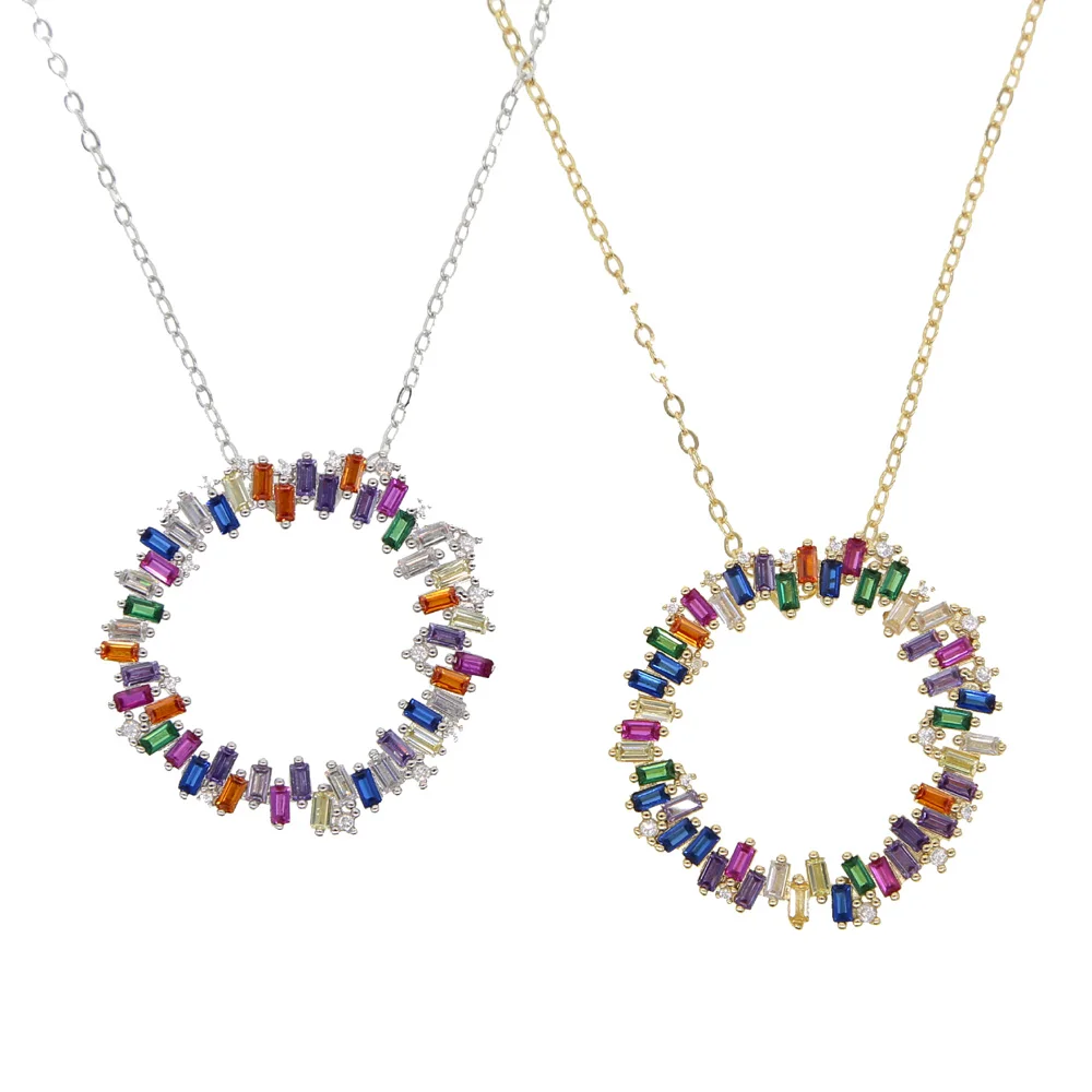 2020 New Collares Moana Filled Colored Cubic Zirconia Circle With Baguette Full Rainbow Cz Colorful Gorgeous Women Jewelry | Украшения и