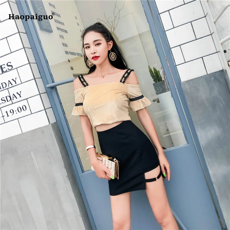 Женский комплект 2 шт. осень повседневный Топ цвета хаки с коротким рукавом на