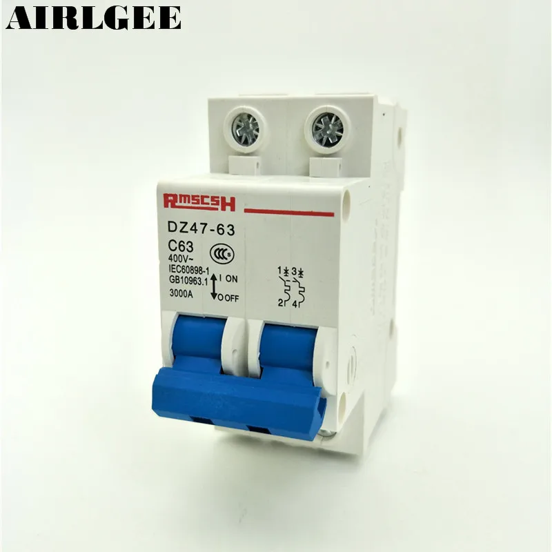DZ47 C63 Mini ВЫКЛЮЧАТЕЛЬ цепи 2 полюса 35 мм DIN рейка бытовая защита от короткого