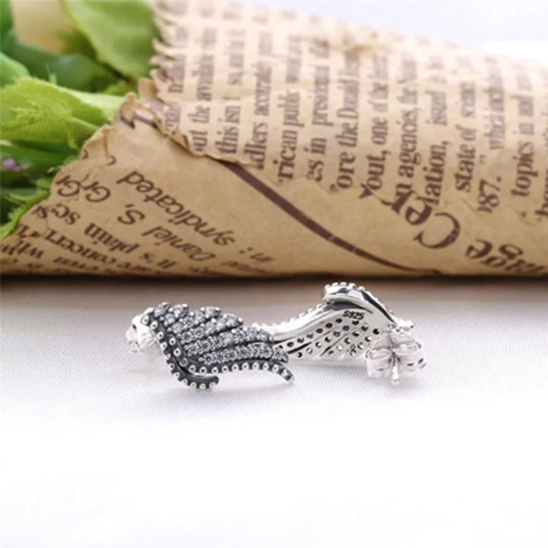 925 Sterling Silver Angel Wings CZ Ear Climber Stud Earrings For Women Girls Jewelry Orecchini Aros Aretes Jacket oorbellen | Украшения и