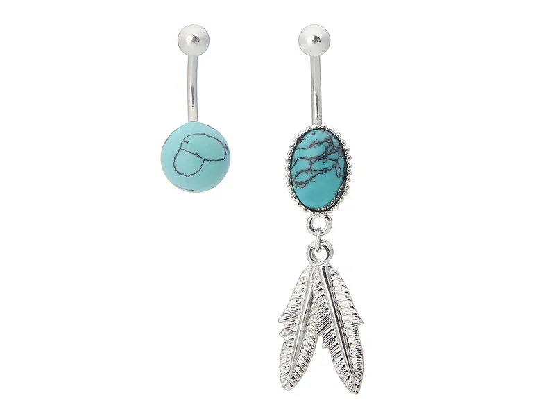 Кольцо для пирсинга пупка из хирургической стали с бирюзовым камнем 20 шт. |