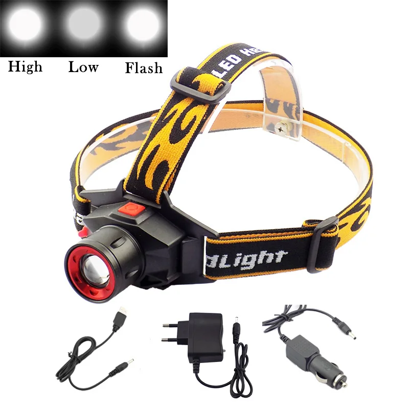 Powerful Q5 LED Headlamp Rechargeable Headlight Built-in Battery Head Lamp Torch Flashlight Zoomable Adjustable Camping Hiking | Лампы и