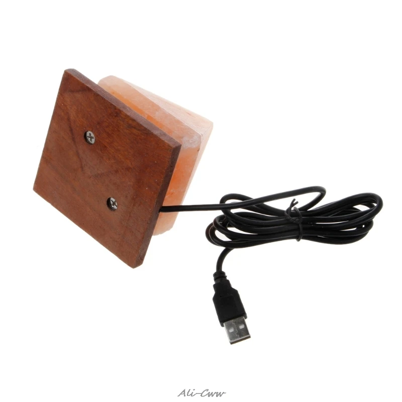 1 шт. треугольник ручной работы USB деревянная база гималайский кристалл рок соляная лампа очиститель воздуха ночной Светильник