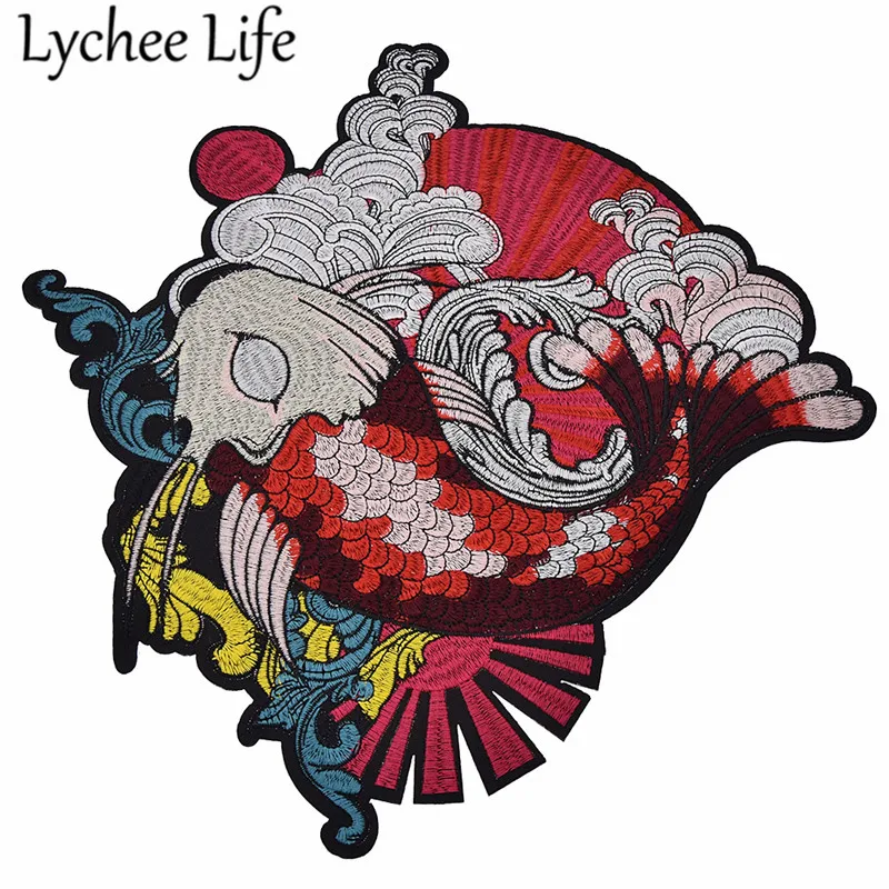 Lychee Life японские кои рыбы вышитые патчи красочные ткани патчи Поставки ручной работы для пришивания на одежду сумки аксессуары