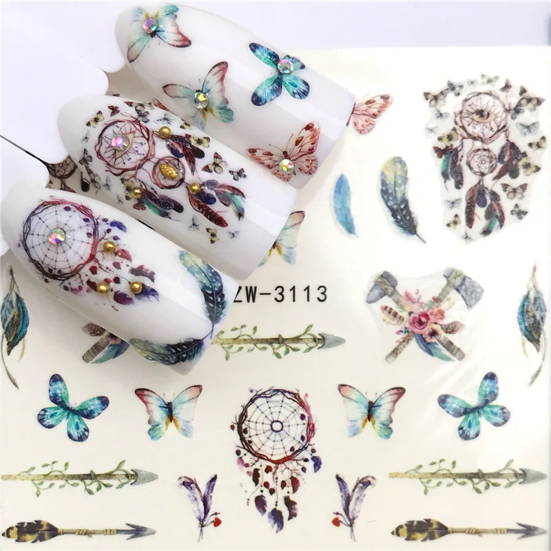 Водные Переводные наклейки для дизайна ногтей Ловец снов стрелы колибри олень