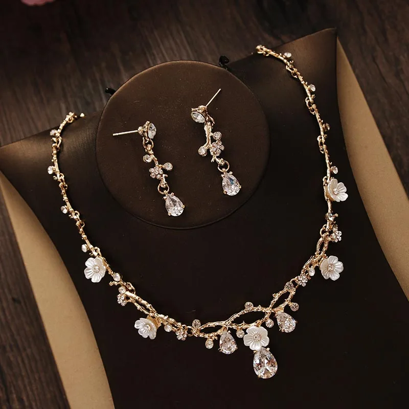 A Necklace Clip Ear Свадебный ювелирный набор, горный хрусталь, кристалл, Золотая тиара, Серебряная корона, серьги для свадьбы, ожерелье, набор, аксессуары для невесты, роскошные ювелирные изделия - Окраска металла: A Necklace Clip Ear
