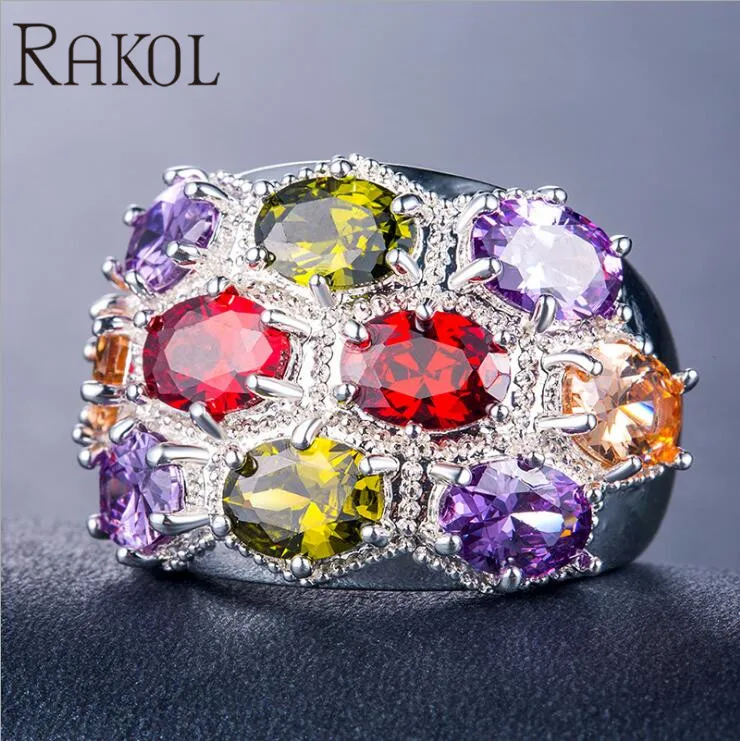 RAKOL дамское модное роскошное разноцветное кольцо из кубического циркония