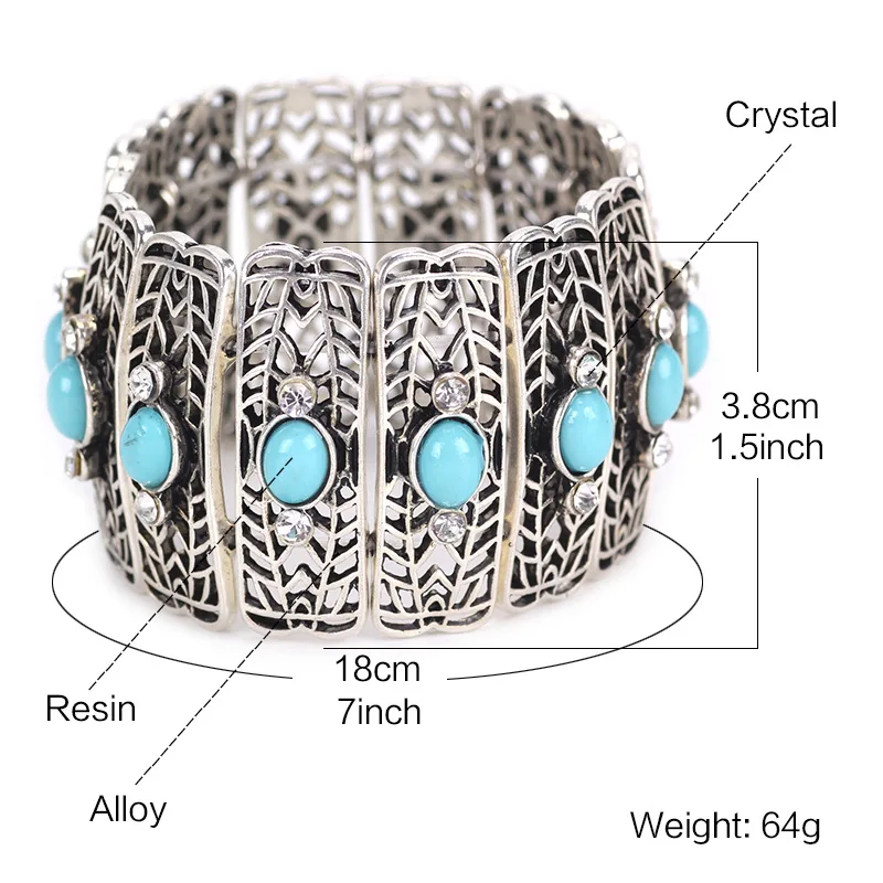 2019 New Europe Alloy Resin Crystal Bangles Punk Style Carved Hollow Stretch Geometric Matsutake Stone Big Bracelet For Women | Украшения и