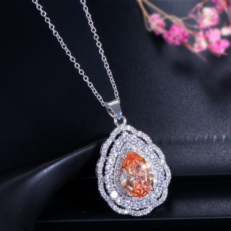 CWWZircons 3 слоя кубического циркония мощеная Капля воды голубая Серьга ожерелье кольцо 925 серебро набор украшений для женщин T283