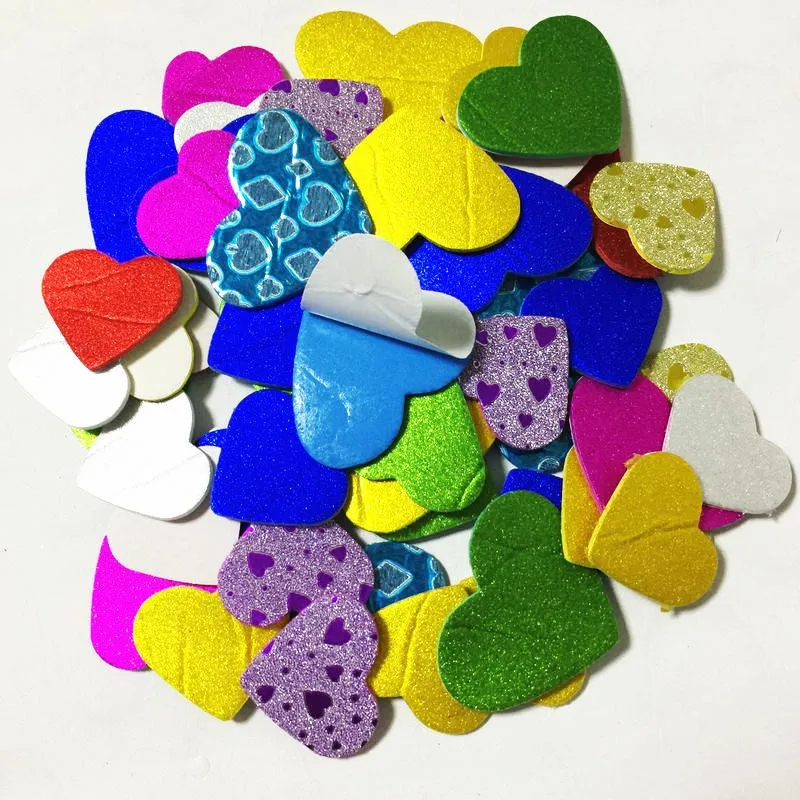 50PCS new hearts 1 пакет/Лот. Блестящая пена Звездные наклейки, детские игрушки. Набор для скрапбукинга. Ранние развивающие игрушки для детского сада ручной работы домашние работы OEM - Цвет: 50PCS new hearts