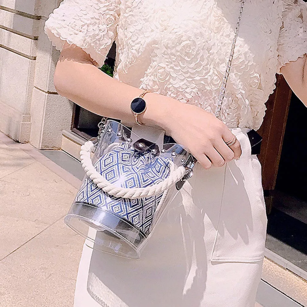 2 шт. Для женщин прозрачный цепи желе сумка с кошелек сумочка Летняя Пляжная ведро