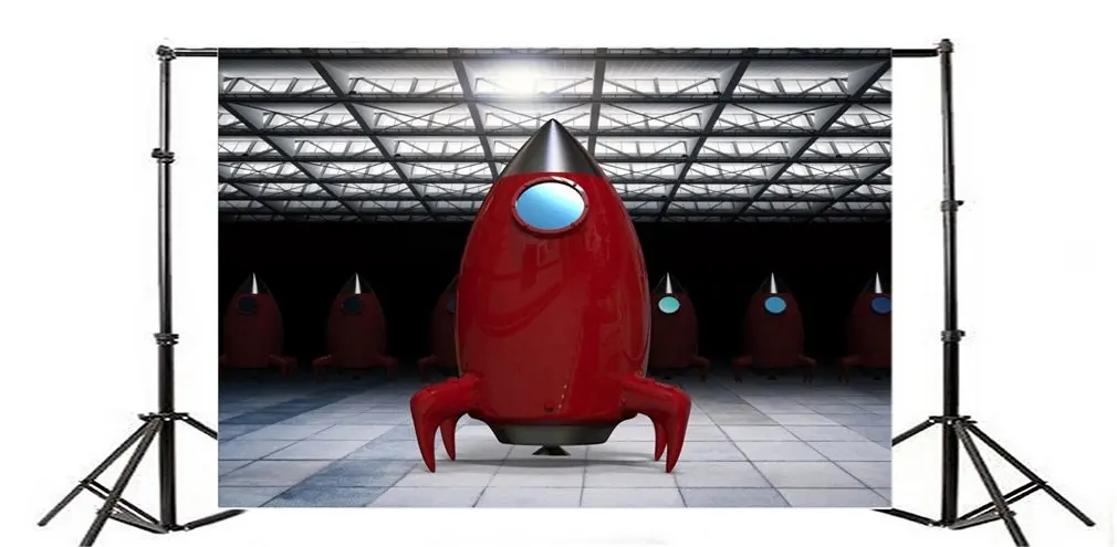 

Photography Backdrop Red Rocket Stage Lights Marble Floor Workshop Interior