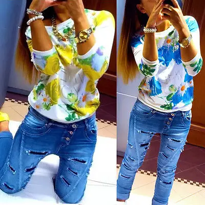 Женская Цветочная блузка с круглым вырезом Повседневная Блузка цветочным