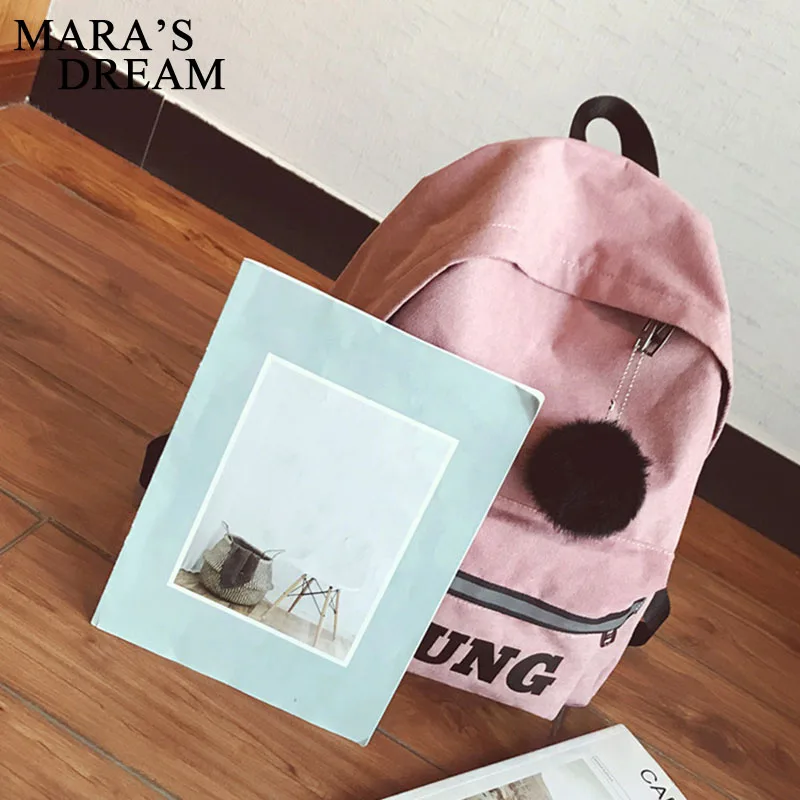 Mara's Dream элегантный дизайн женский парусиновый рюкзак с плюшевым шариком для