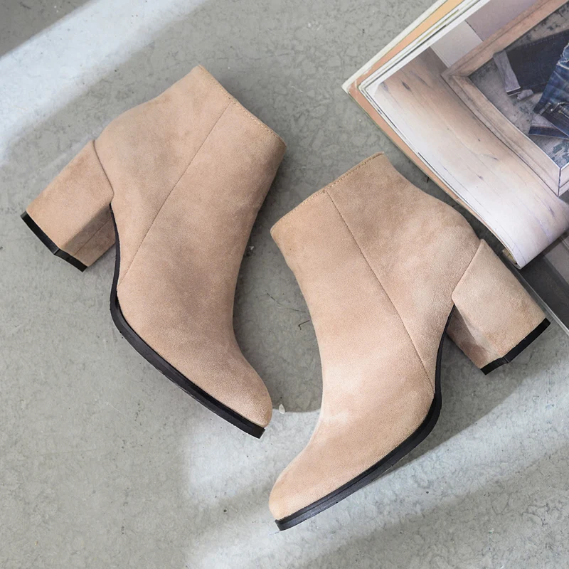 Женские ботильоны на меху Teahoo теплые зимние из искусственной замши с боковой