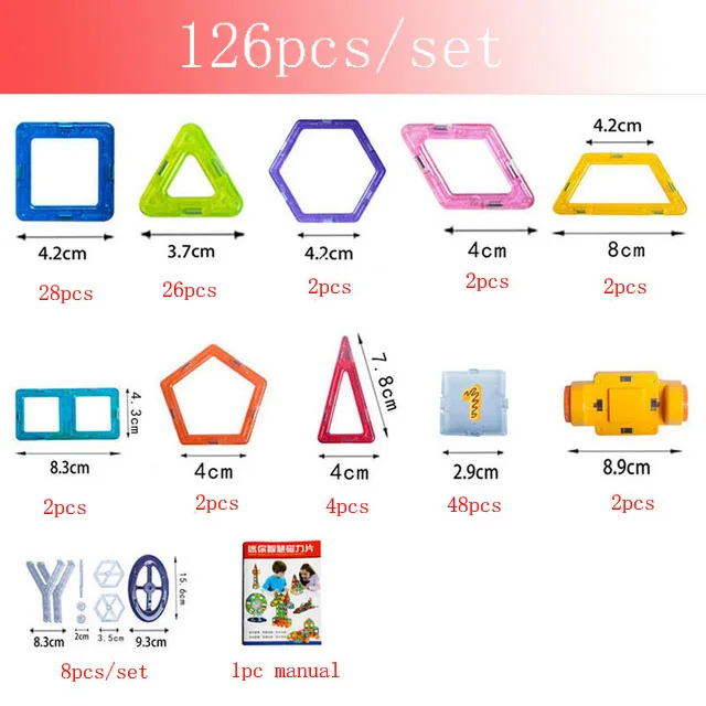 126pcs 100 шт. мини Магнитные строительные блоки, игрушка 3D сделай сам, магнитные дизайнерские игрушки, кирпичи, блоки, развивающие игрушки для детей, малышей - Цвет: 126pcs