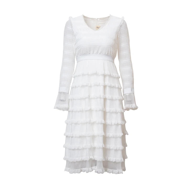 Женское ажурное платье длинное лоскутное с растворимым кружевом V образным