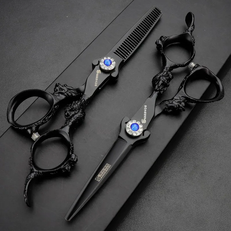5.5inch 2pc Black 5,5/6 дюймов Парикмахерские ножницы для волос профессиональные высококачественные Парикмахерские ножницы для стрижки волос Истончение 440c золото - Цвет: 5.5inch 2pc Black