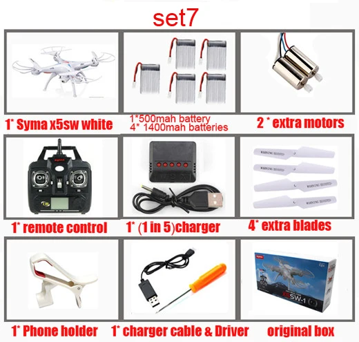 SYMA X5SW/X5SW-1 fpv Квадрокоптер WiFi Дрон с камерой Безголовый в реальном времени Радиоуправляемый вертолет игрушки - Цвет: set7
