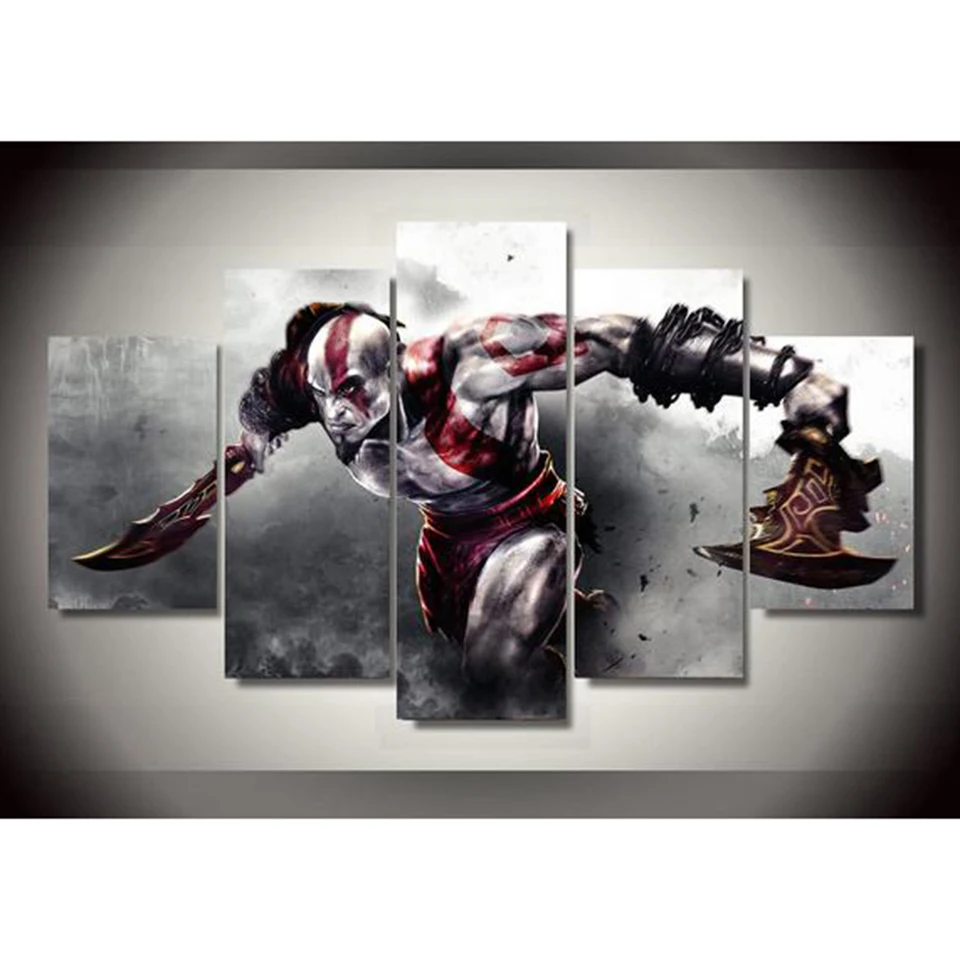 Картина на холсте рамка с принтом Современная гостиная 5 панелей игра бог войны