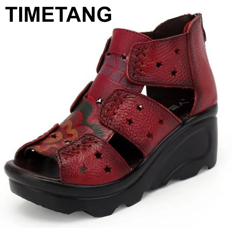 

TIMETANG Women Sandals Genuine Leather Casual Women Shoes Fashion Mother Shoes Wedges Sandals Ladies Shoes Summer Sandals
