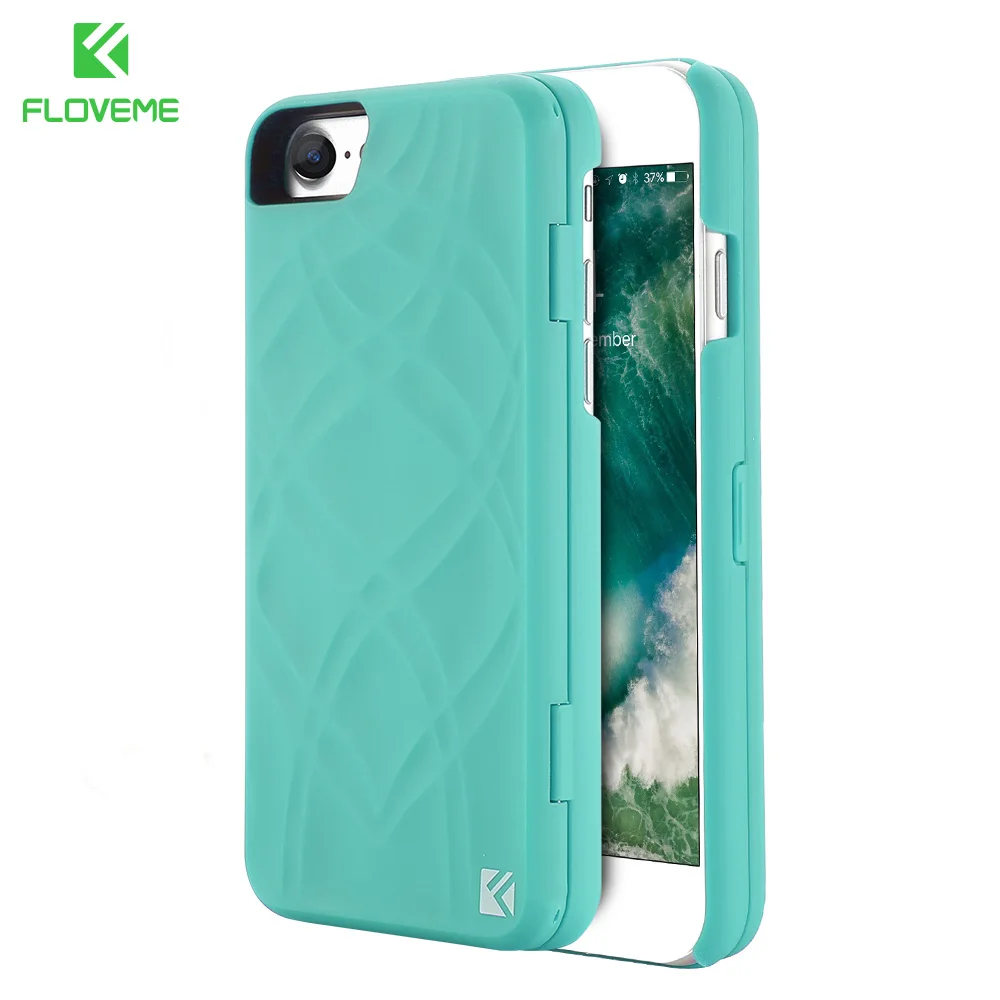 FLOVEME Простая подставка чехол для iPhone 7 X XR XS Max 6 6 S 8 Plus XS Многофункциональный Слот Чехол для макияжа зеркальная крышка кошелек Funda - Цвет: Mint