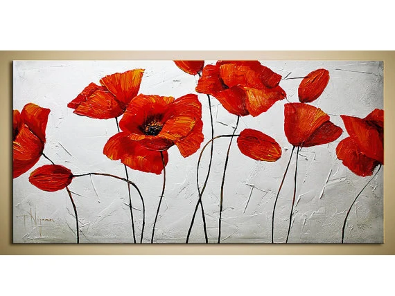 Hand Made Modern Large Red Flower Abstract Art Canvas Painting Handmade Oil | Дом и сад
