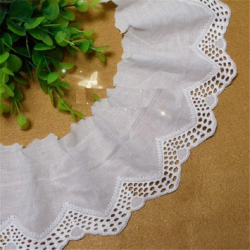 

YACKALASI 14 Yds 100% Cotton Eyelet Embroidery Lace Fabrics 3D Flower Applique Lace Trims Scalloped Sewing Apparel Trim 9cm