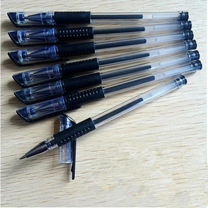 

100 pcs /lot 0.5mm black gel pen carbon pen good writing pen red metal chirography office & school pen blue for student