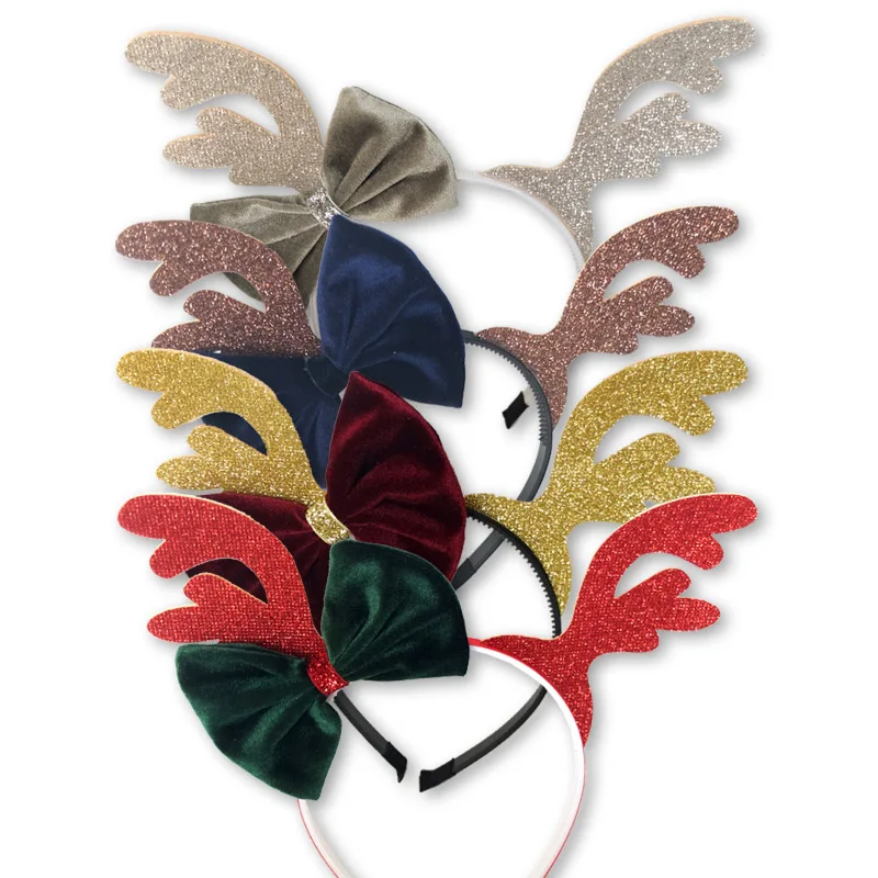 4 вида цветов Рождественский милый ободок с бантиком оленьими рогами бархатным