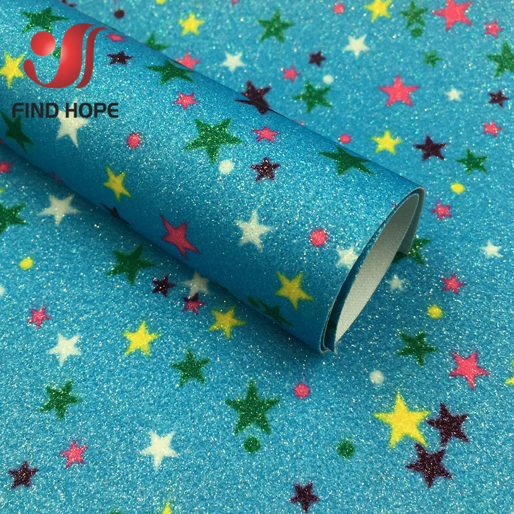 Blue 20cm x 120cm А4 блестящая Радужная звезда тонкий блеск цветочный принт кожа ткань кожзам лук Ремесло DIY материал - Color: Blue 20cm x 120cm