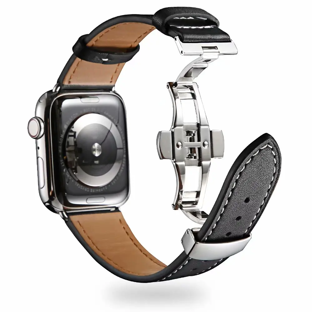 Лучшие продажи кожаные петли для наручных часов iWatch, ремешок для наручных часов Apple Watch, версии 4/3/2/1 38 мм 40 мм 42 44 мм наручные braceletseries 5 - Цвет ремешка: Черный