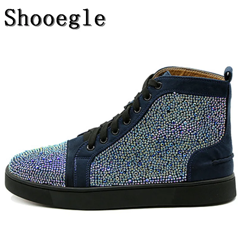 SHOOEGLE Newest Men Rhinestone Sneaker High-top Diamond Lace-up Ankle Boots Zapatillas Hombre Casual Shoes Man Free Shipping |