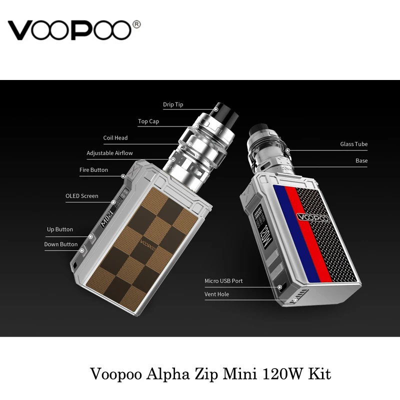 Электронные сигареты Voopoo Alpha Zip Mini 120 Вт TC Kit встроенный 4400 мАч Maat Tank 4 мл Mesh Coil GENE. Fit