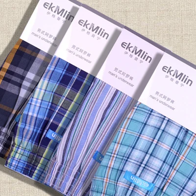 Высокое качество! Бренд ekMlin, 4 пары в упаковке, мужские шорты-боксеры, тканый хлопок,, в клетку, 50 s, чёсаная пряжа, мужские трусы, свободные, дышащие - Цвет: 16