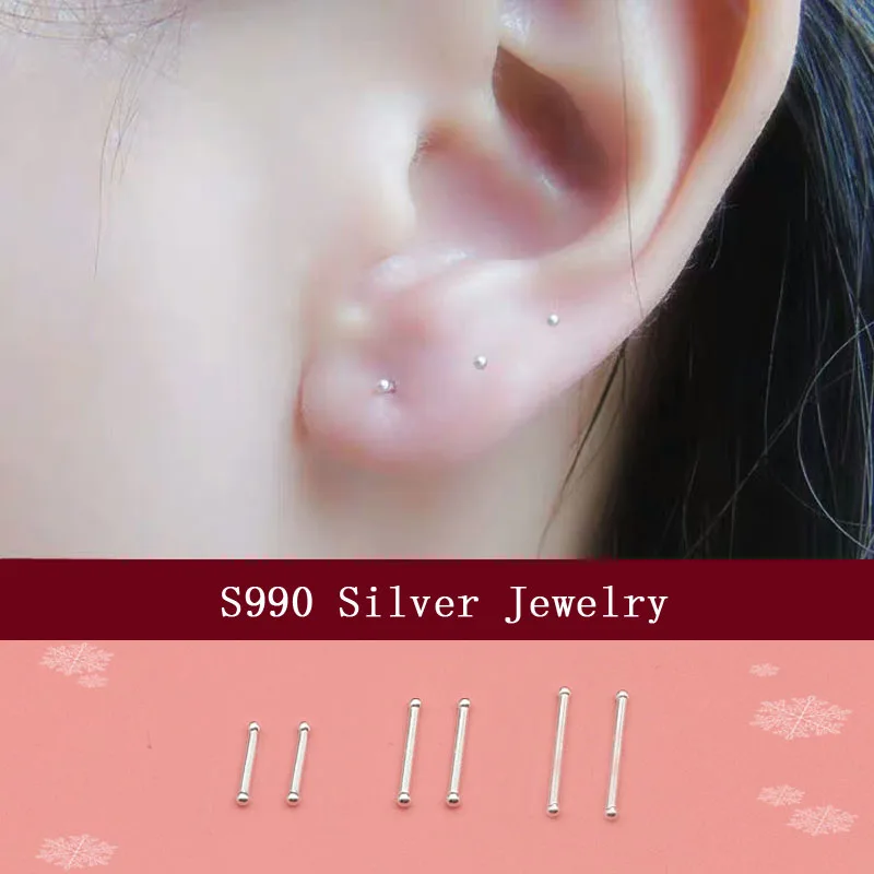 Серьги гвоздики с шариками S990 из серебра для женщин и мужчин двойные круглые