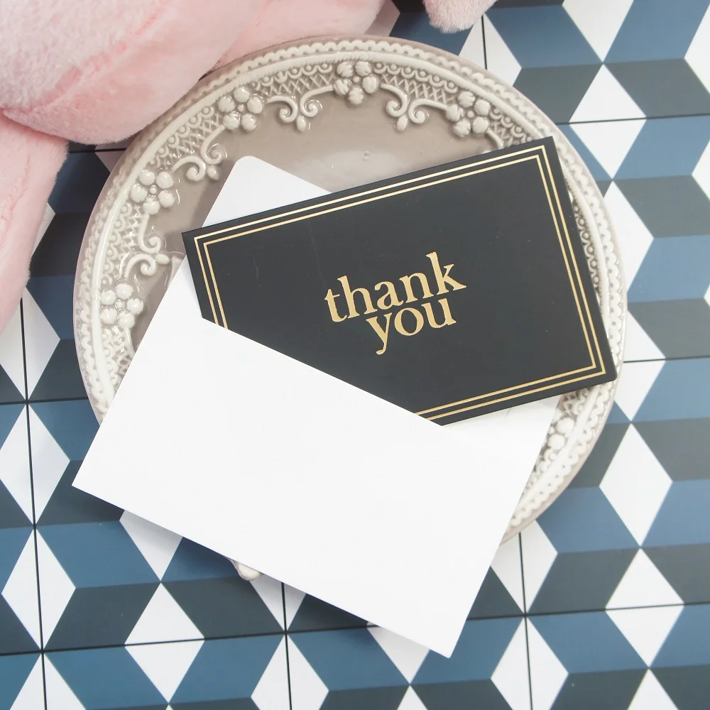 Золотой 25 шт Черная простая рамка спасибо карта с конвертом поздравительная