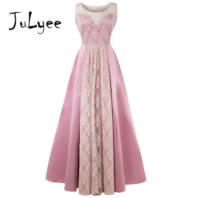 Julyee вечернее макси кружевное платье с круглым вырезом без рукавов бальное для