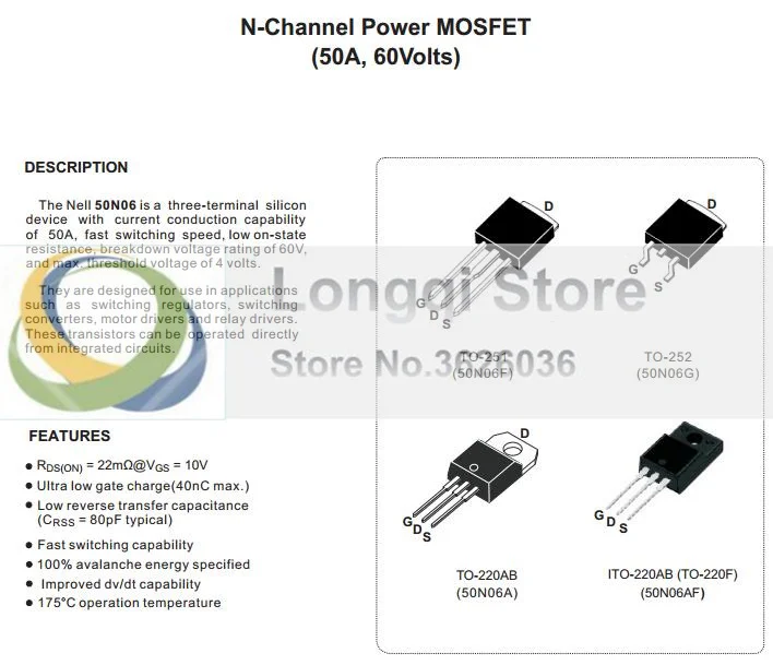 10 шт. 50N06 TO-252 N-Ch режим улучшения питания MOSFET NPN 50A 60V