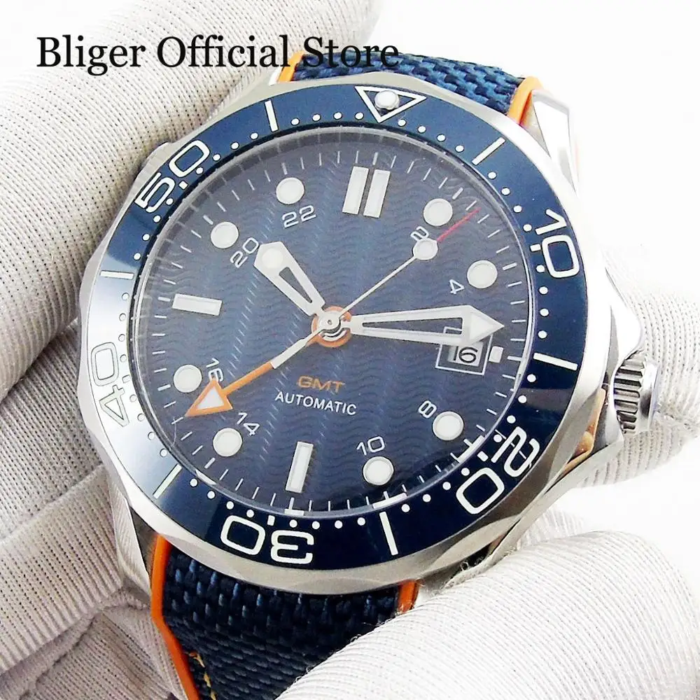 BLIGER Брендовые мужские часы с автоматическим GMT Move Мужские t Дата Окно сапфировое стекло