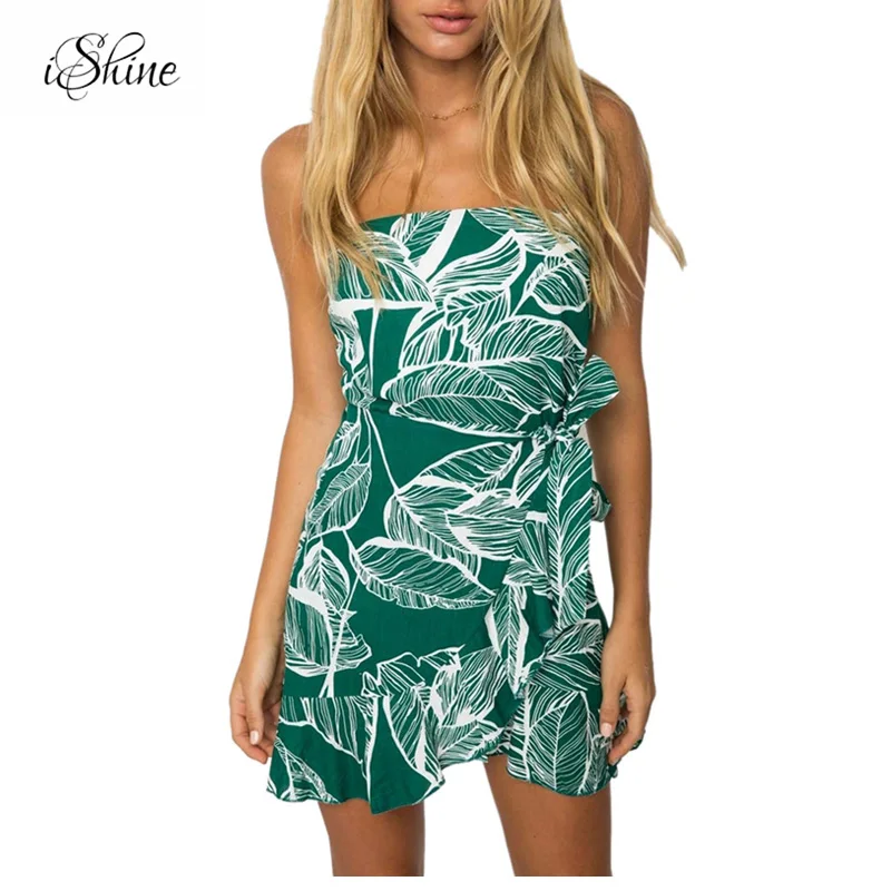 С открытыми плечами спагетти ремень сексуальный женский летний бохо Стиль Мини