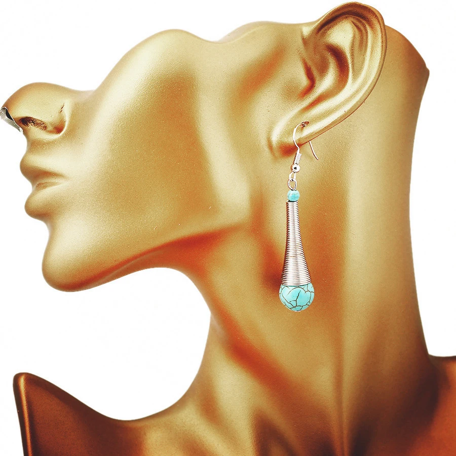 Богемные этнические милые серьги подвески бирюзы Bijoux Femme Серебристые Весенние